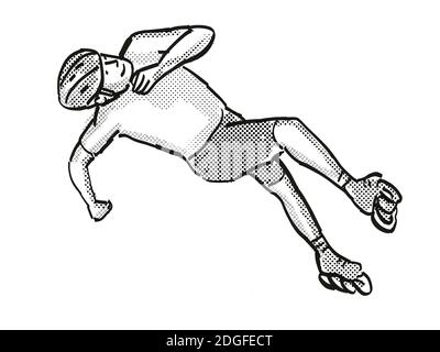 Retro Cartoon Style Drawing Of An Athlete Skater Inline Speed Skating On  Isolated Background Done In Black And White Stock Photo, Picture and  Royalty Free Image. Image 136394542.