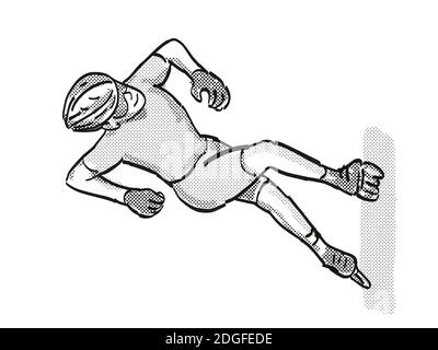 Retro Cartoon Style Drawing Of An Athlete Skater Inline Speed Skating On  Isolated Background Done In Black And White Stock Photo, Picture and  Royalty Free Image. Image 136394542.