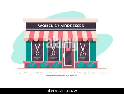 modern women's hairdresser salon no people building facade front view barbershop concept horizontal copy space vector illustration Stock Vector