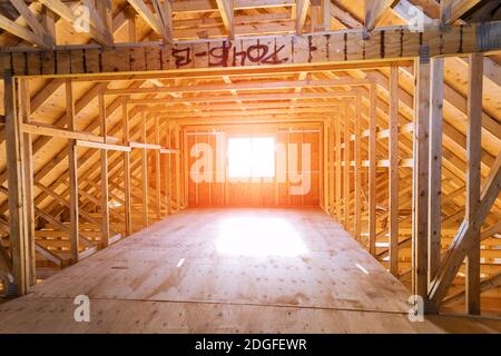 Interior view construction wall of an apartment attic of new frame new house residential Stock Photo
