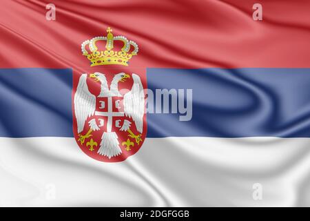 Flag of Serbia fluttering in the wind in 3D illustration Stock Photo
