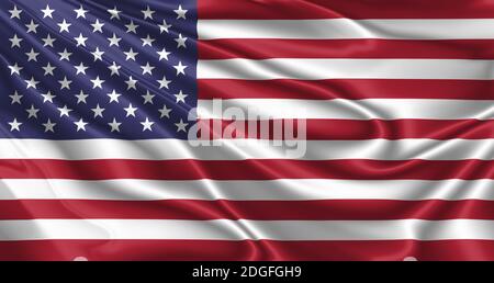 Flag of the United States of America in the wind in 3D illustration Stock Photo