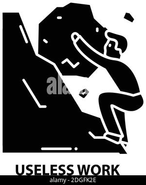 useless work icon, black vector sign with editable strokes, concept illustration Stock Vector