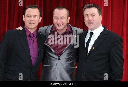 (left to right) Andrew Lancel, Andrew Whyment and Graeme Hawley arriving for the 2011 British Soap Awards at Granada Studios, Manchester. Stock Photo