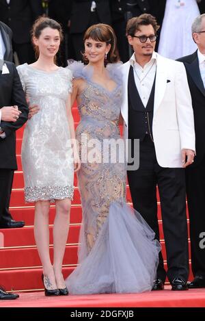 Astrid Berges-Frisbey, Johnny Depp and Penelope Cruz arriving at the gala screening of Pirates of the Caribbean 4, the Palais De Festival. Part of the 64th Cannes Film Festival. Stock Photo