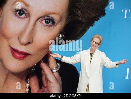 Meryl Streep and Director Phyllida Lloyd unveil the poster for The Iron Lady in Westminster, London . Stock Photo