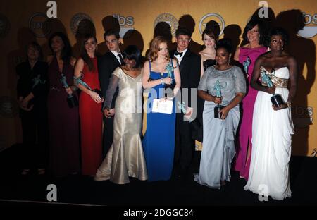 Actors Sissy Spacek, Mary Steenburgen, Ahna O'Reilly, Mike Vogel, Cicely Tyson, Jessica Chastain, Chris Lowell, Emma Stone, Octavia Spencer, Allison Janney and Viola Davis - Winners for a Cast in a Motion Picture for 'The Help' at the 18th Annual Screen Actors Guild Awards (SAG), Shrine Auditorium, Los Angeles, California. Stock Photo