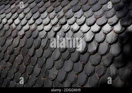 close-up of an old slate roof Stock Photo