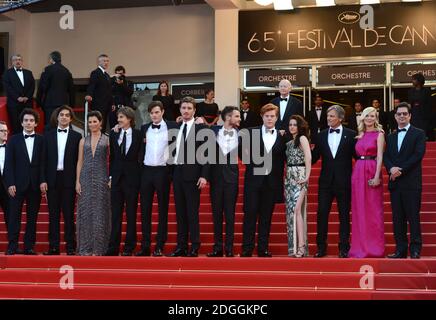 Actor Garret Hedlund, director Walter Salles, actors Tom Sturridge, Kristen Stewart, Danny Morgan, Kirsten Dunst, producer Roman Coppola, actor Sam Riley and Viggo Mortensen arriving at the Gala Screening for On the Road at the Palais de Festival. Part of the 65th Cannes Film Festival. Stock Photo