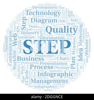 Step typography word cloud create with text only. Stock Photo