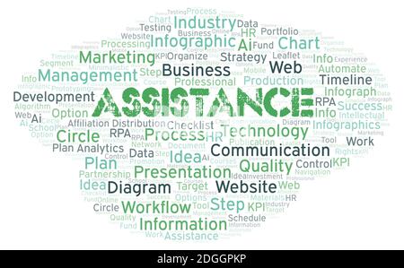 Assistance typography word cloud create with text only. Stock Photo