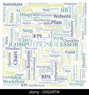 Computer Processor typography word cloud create with text only. Stock Photo