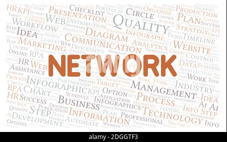 Network typography word cloud create with text only. Stock Photo