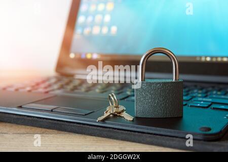 Internet computer security and network protection concept, padlock and key Stock Photo