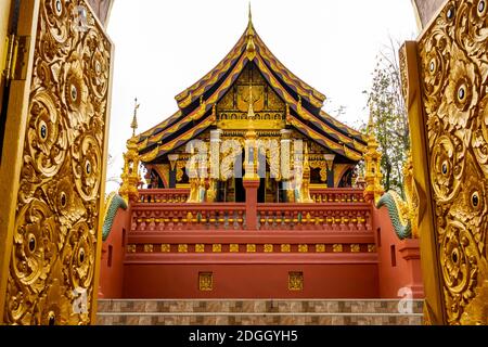Architecture in Wat Phra That Doi Phra Chan on the top of a mountain Stock Photo