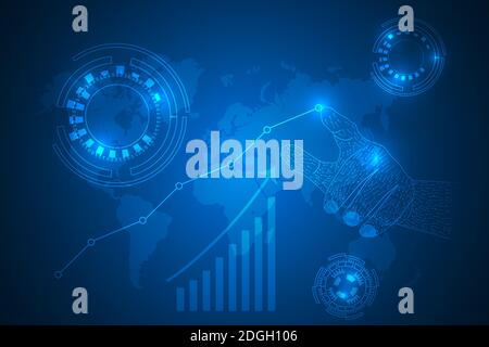 technology innovation abstract background. science and futuristic technological background. hand touch line glowing chart. Stock Vector