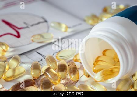 Bottle of medicine in the form of capsules. Stock Photo