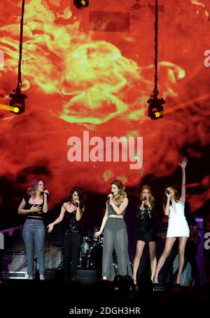 Girls Aloud on stage during the 2012 Capital FM Jingle Bell Ball at the O2 Arena, London. Stock Photo