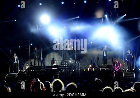 The Wanted on stage during the 2012 Capital FM Jingle Bell Ball at the O2 Arena, London. Stock Photo