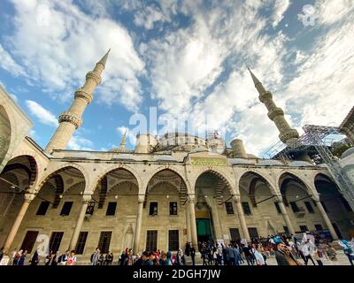 Sultan Ahmet Camii, Istanbul. Blue Mosque turkish islamic landmark with six minarets. Theme of Islam and Faith. Turkey, Istanbul Stock Photo