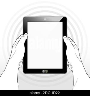 A Tablet computer wirelessly Hi-Speed accessing the Internet and streaming various entertainment media, information, and online services. Stock Vector