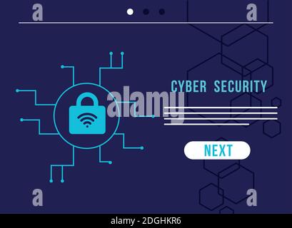 cyber security infographic with padlock and wifi signal in circuit ...
