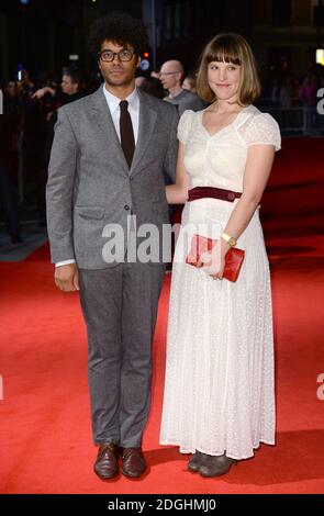 Richard Ayoade and wife Lydia Fox arriving at The Double Premiere, part of the 57th BFI London Film Festival, Odeon Cinema, Leicester Square.       Stock Photo