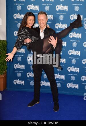 Hayley Tamaddon and her Dancing on Ice partner Daniel Whiston arriving at the opening night of Cirque du Soleil's Quidam at the Royal Albert Hall, London. Stock Photo