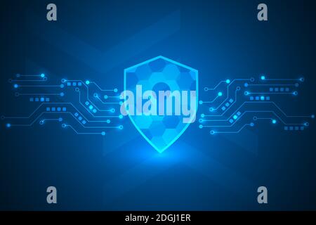 cyber security and  digital lines with fingerprint abstract. safety and privacy from cyberattack. Stock Vector
