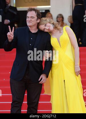 Quentin Tarantino and Uma Thurman attending the premiere for Sils Maria at the Palais du Festival, part of the 67th Festival de Cannes. Stock Photo