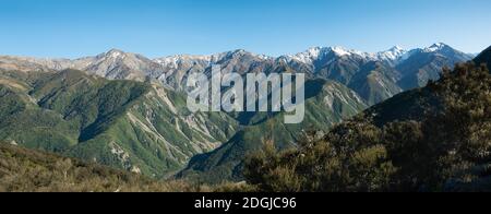 Panorama view of rolling mountain ranges from Mt Fyffe track, Kaikoura, New Zealand Stock Photo