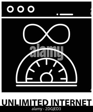 unlimited internet icon, black vector sign with editable strokes, concept illustration Stock Vector
