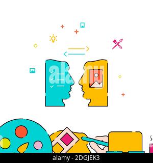 Exchange of views between the customer and the designer filled line icon, simple illustration Stock Vector