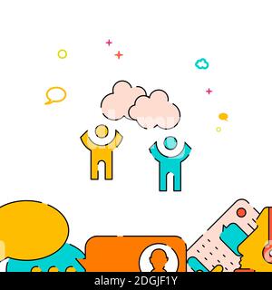 Two people think together filled line icon, simple illustration Stock Vector