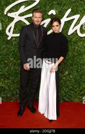 David Beckham and Victoria Beckham arriving at the British Fashion Awards 2014, London Stock Photo