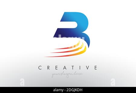 Creative Corporate B Letter Logo Icon Design With Blue and Yellow Vector Illustration and Swoosh Slice Lines. Stock Vector