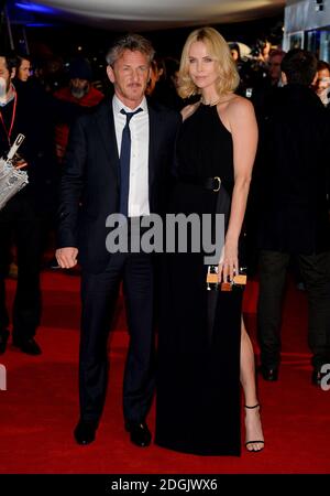 Sean Penn and Charlize Theron attending The Gunman UK film premiere held at the BFI Southbank, London Stock Photo