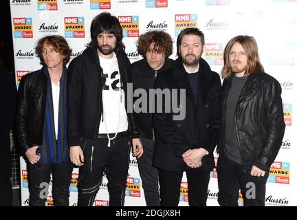 Kasabian (Made up of Tom Meighan, Sergio Pizzorno, Chris Edwards and Ian Matthews) attending the NME Awards 2015 with Austin Texas held at O2 Academy Brixton in London Stock Photo