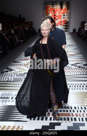 Vivienne Westwood on the catwalk during the Fashion For Relief charity Catwalk 2015 held at Somerset House, home of the British Fashion Council, London