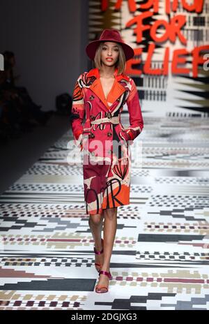 Jourdan Dunn on the catwalk during the Fashion For Relief charity Catwalk 2015 held at Somerset House, home of the British Fashion Council, London