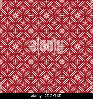 White Christmas snowflake seamless pattern on red background Stock Vector