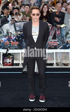 Robert Downey Jr (Tony Stark/ Iron Man) attending Marvel Avengers: The Age Of Ultron European Film Premiere held at the VUE cinema in Westfield, London Stock Photo
