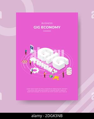 business gig economy people standiing around word gig economy smartphone data target for template flyer and print banner cover isometric 3d flat style Stock Photo