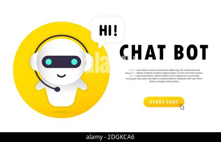 Chat bot banner. Hi message. Online assistant bot landing page template. Dialog. Technical support. For web page. Vector on isolated white background. Stock Vector