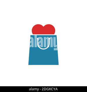 Shopping bag gifts Valentine's day with heart inside. Stock vector illustration isolated Stock Vector
