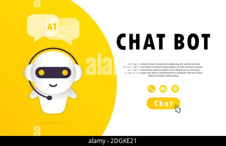 Chat bot banner. Online assistant bot landing page template. Dialog, message. Technical support. For web page. Vector on isolated white background. EP Stock Vector