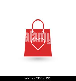 Shopping bag gifts Valentine's day with heart inside. Stock vector illustration isolated Stock Vector