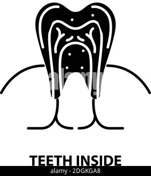 teeth inside icon, black vector sign with editable strokes, concept illustration Stock Vector
