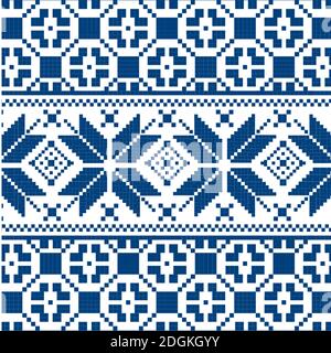Knitted Christmas seamless pattern in blue. Stock Vector