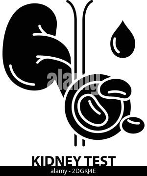 kidney test icon, black vector sign with editable strokes, concept illustration Stock Vector